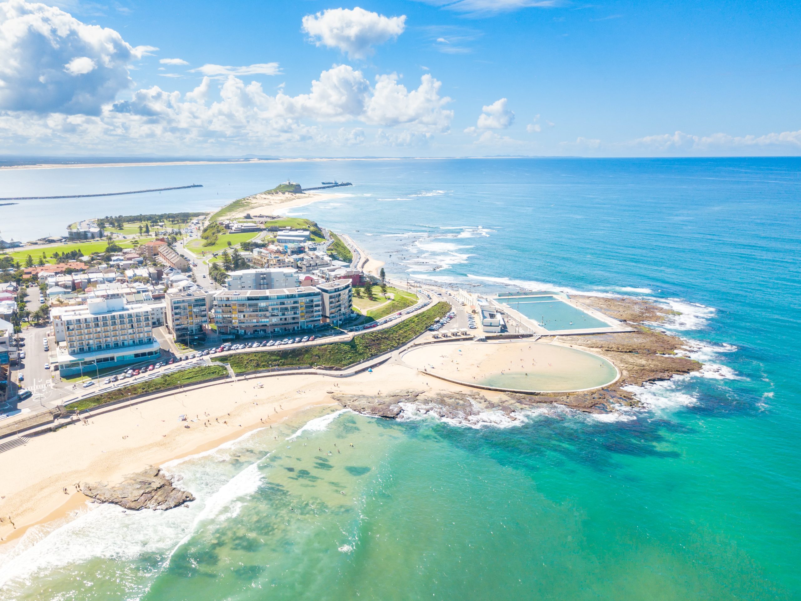 An aerial view of Newcastle, in New South Wales, Australia - only a day trip away from Sydney.